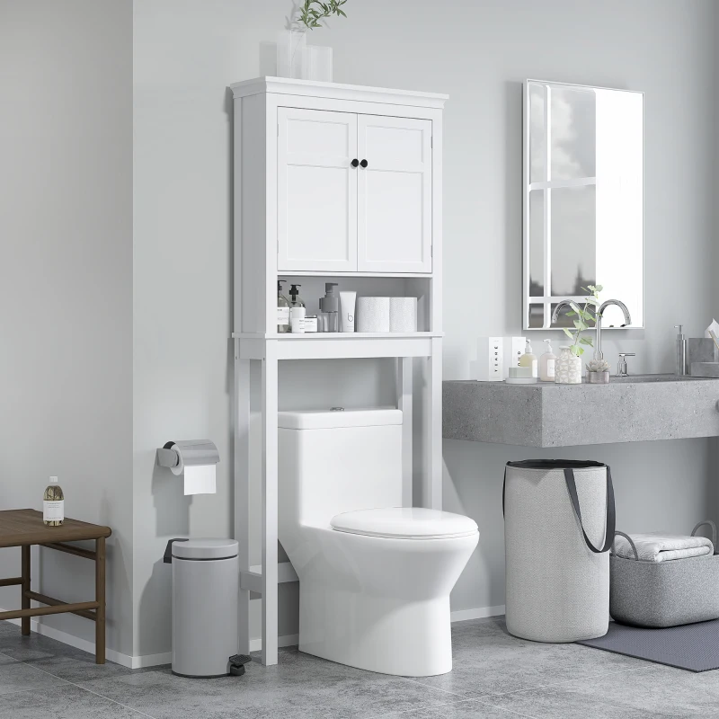 HOMCOM Mueble sobre Inodoro con 2 Puertas Compartimiento y Estante Ajustable Mueble para Baño 70x20x175 cm Blanco
