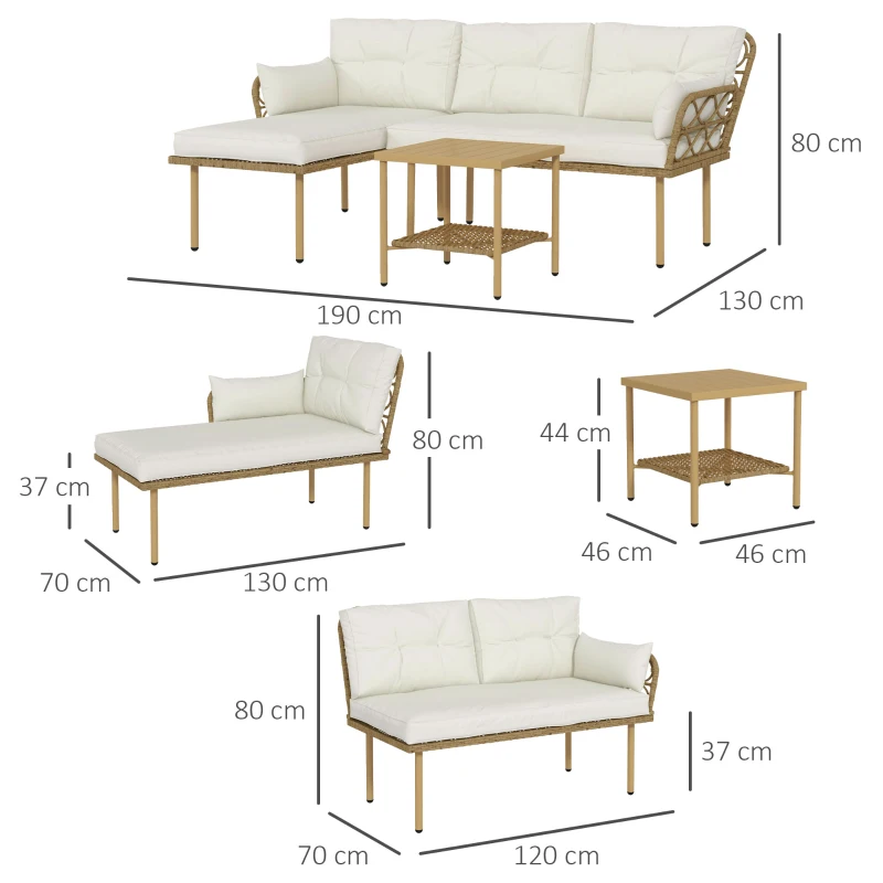 Outsunny Set mobilier grădină colțar 4 persoane, 3 piese cu măsuță și perne confortabile incluse, ratan împletit, crem