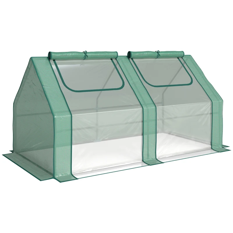 Outsunny Mini Serre de Jardin Serre à tomates mini serre tunnel Double bâche toit pointu 180L x 90l x 90H cm Acier PE PVC 2 fenêtres avec Zip enroulables Vert