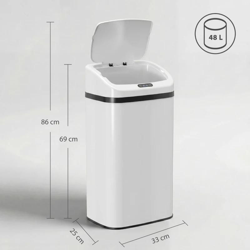 HOMCOM 48L Stainless Steel Sensor Bin - White
