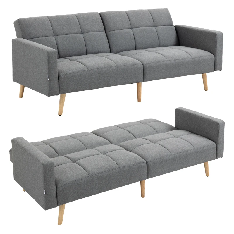 HOMCOM 2 in 1 Schlafsofa 205 x 88 cm Sofa mit Bettfunktion, Couch mit Sitzkissen, Leinenoptik Grau