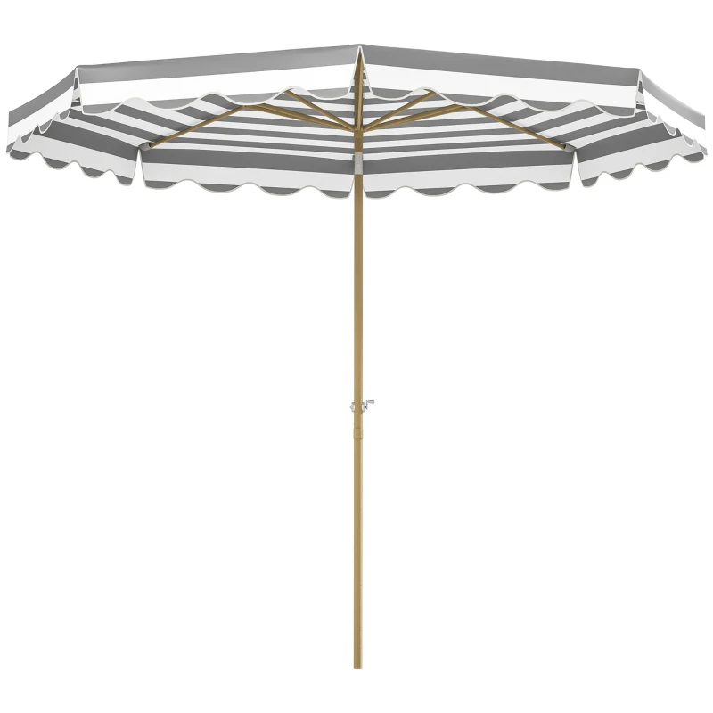 Outsunny Sombrilla Grande con Protección UV 50+ y Toldo Ajustable para Jardín Patio y Terraza Ø2,68x2,37 m Rayas Gris y Blanco