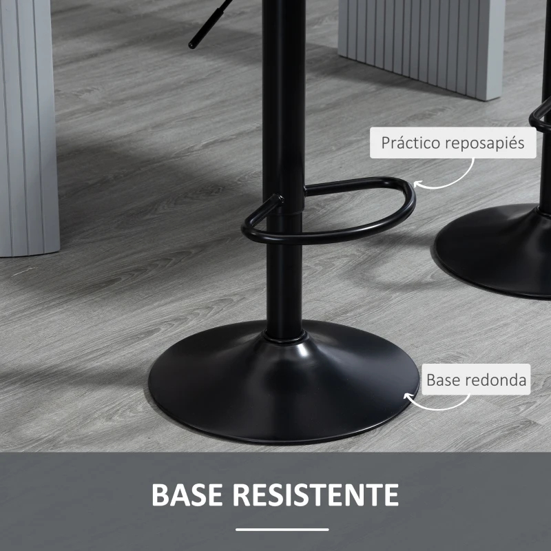 HOMCOM Juego de 2 Taburetes de Bar Giratorios Altura Ajustable 86-106 cm Tapizada en Cuero Sintético Respaldo y Reposapiés Gris