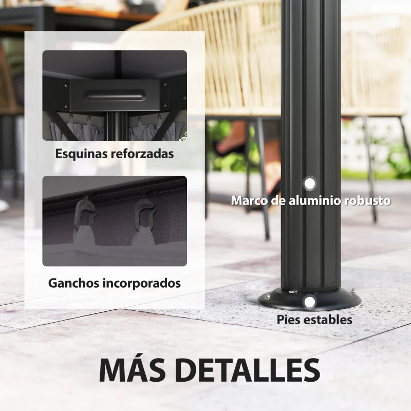 Outsunny Cenador de Jardín 4x3m Pabellón de Jardín Gazebo con Doble Techo 4 Cortinas y Mosquitera Marco de Aluminio UPF50+ Gris