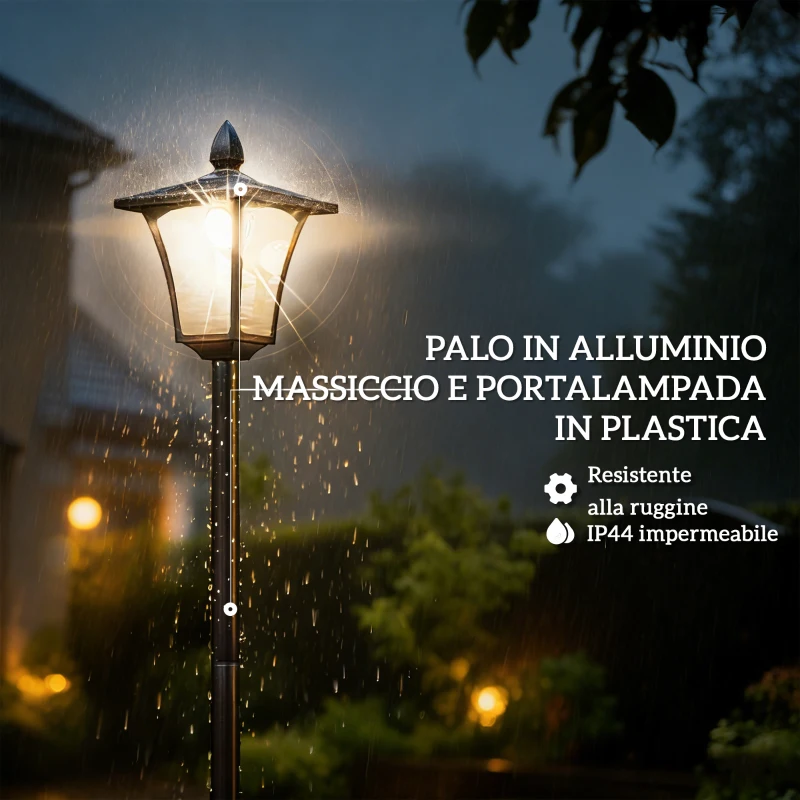 Outsunny Lampione da Giardino Solare 1.6 m in Alluminio, Accensione Automatico, IP44 Impermeabile, Nero