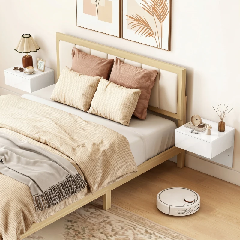 HOMCOM Juego de 2 Mesitas de Noche Flotantes con Cajón Montado en la Pared para Dormitorio 40x35x36,2 cm Blanco Brillo