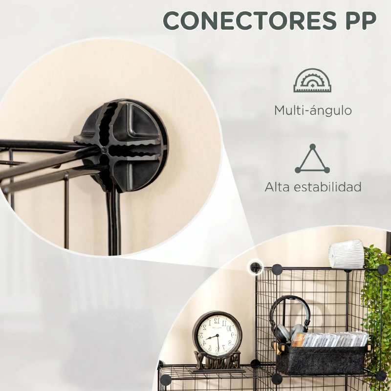 HOMCOM Estantería Modular 9 Cubos Estantería Apilable de Alambre DIY Organizador de Almacenamiento Multiuso para Salón Negro
