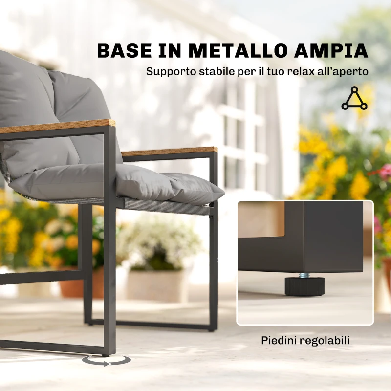 Outsunny Set Tavolo e Sedie da Esterno per 3 Persone in Metallo con Cuscini Spessi, Multicolore