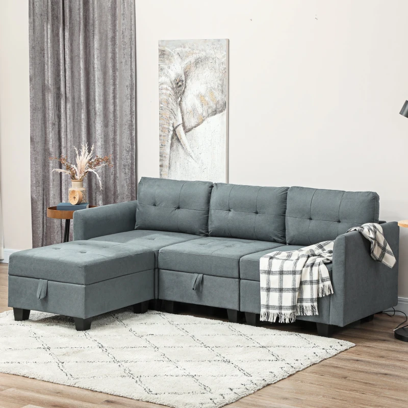 HOMCOM 'L' Shape Modular Sofa, with Storage - Dark Grey
