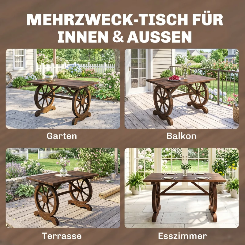 Outsunny Gartentisch, Balkontisch, Holztisch, Räderform, Witterungsbeständig, Massivholz, Natur, 110 x B60 x H65 cm