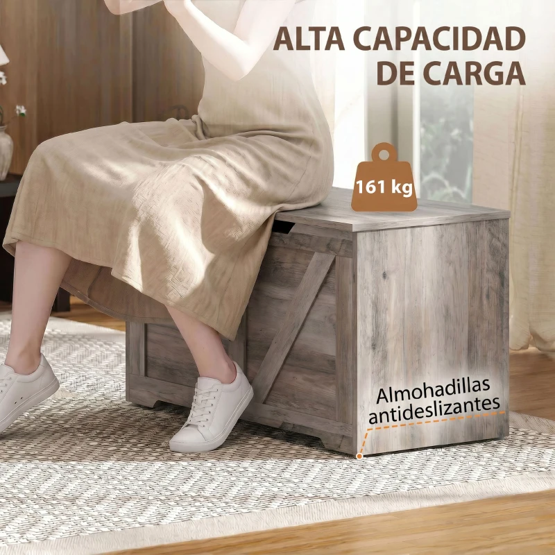 HOMCOM Baúl de Almacenaje 100L con Bisagra de Seguridad Asa con Recorte en U para Recibidor Salón 80x40x45 cm Gris