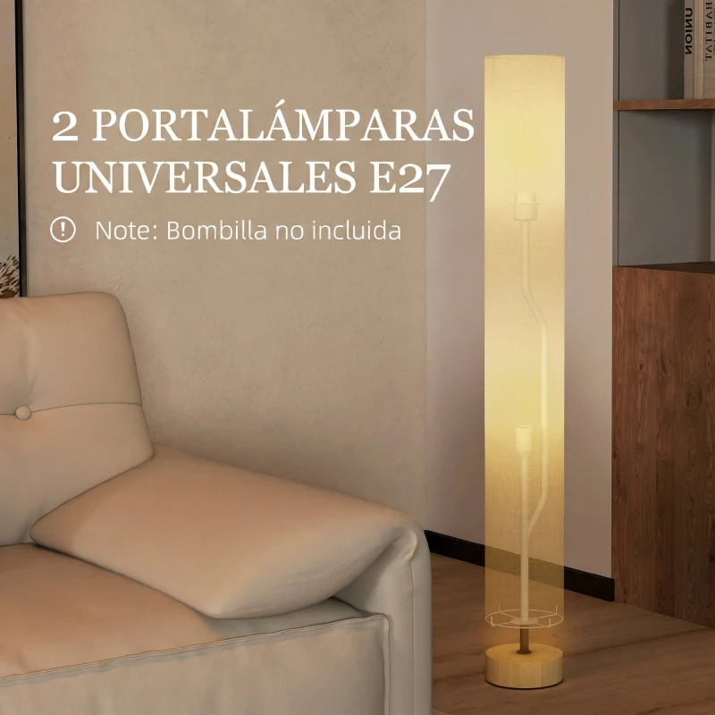 HOMCOM Lámpara de Pie Lámpara de Salón con Casquillo Máx. 40 W E27 Pantalla de Lino y Marco de Metal Ø15x120 cm Gris