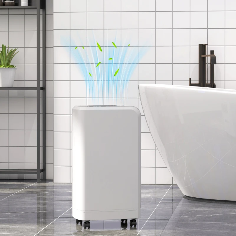HOMCOM Deumidificatore Portatile Touch da 12L con Tubo di Scarico, Timer e Filtro, in ABS, 28x18x50.6 cm, Bianco