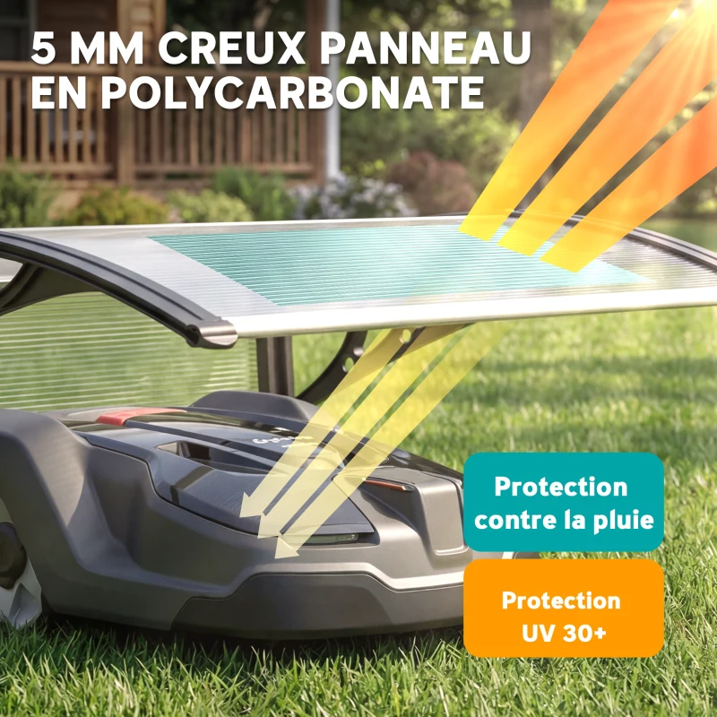 Outsunny Abri pour tondeuse robot, toit de garage pour tondeuse contre les UV, la pluie et la neige, 100 x 81 x 43 cm, blanc