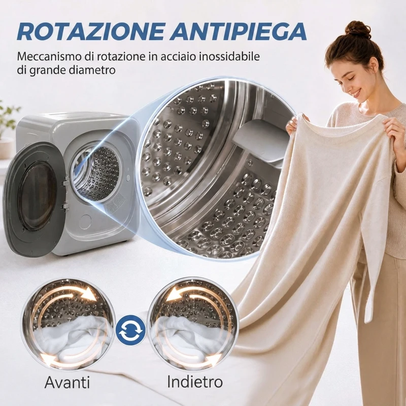 HOMCOM Mini Asciugatrice ad Aria Carico 2.5kg con Timer e Programma Smart, 48x40x56 cm, Argento