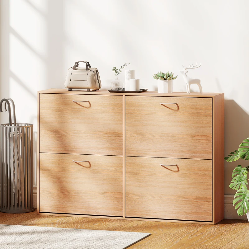 HOMCOM Zapatero Estrecho con 4 Puertas Estantes Ajustables para 16-24  Pares de Zapatos 120x24x81 cm Natural