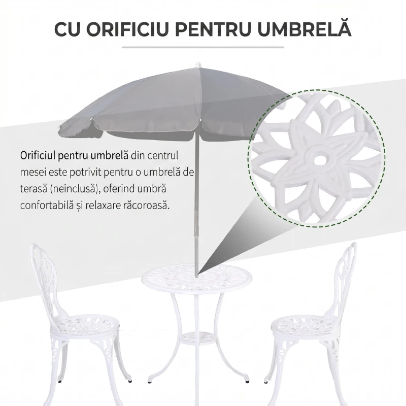 Outsunny Set de Grădină 3 Piese din Aluminiu cu 2 Scaune 42,5x47,5x89 cm și Masă Rotundă Ø60x67 cm, Alb