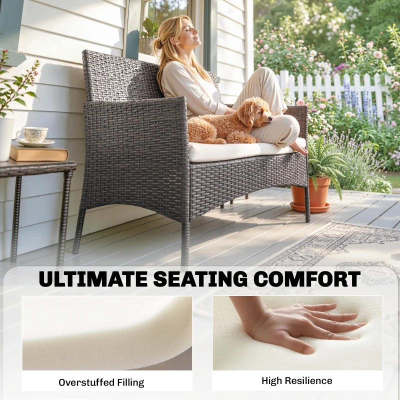 Outsunny Outdoor Seat Cushion Pads for Rattan Furniture, 3 PCs Garden Furniture Cushions, Cream White