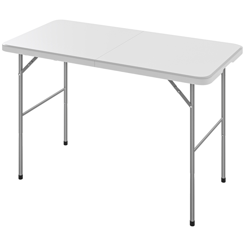 Outsunny Tavolo da Campeggio Pieghevole a 2 Altezze con Maniglia, in HDPE, 120x60x74 cm, Bianco