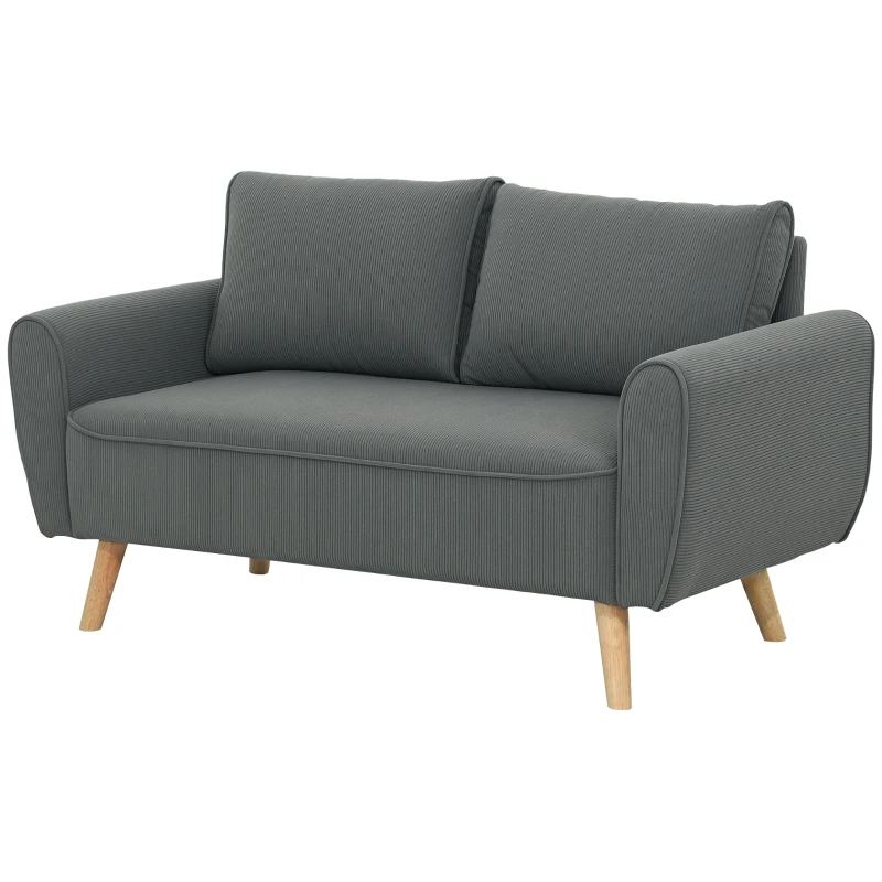 HOMCOM Zweisitzer-Sofa, Stoffcouch, 2 Rückenkissen, Cordbezug, 145 x 75 x 78 cm, Anthrazit(m-11)