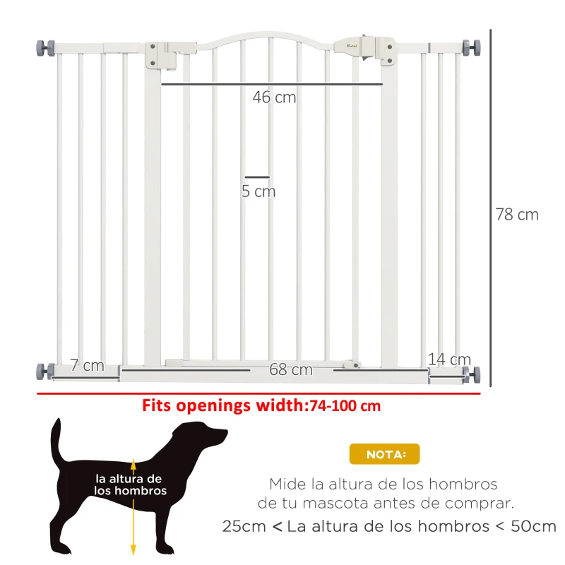 PawHut Cancelletto per Cani Estensibile con 4 Viti Regolabili, in Metallo e Plastica, 74-100x78 cm, Bianco