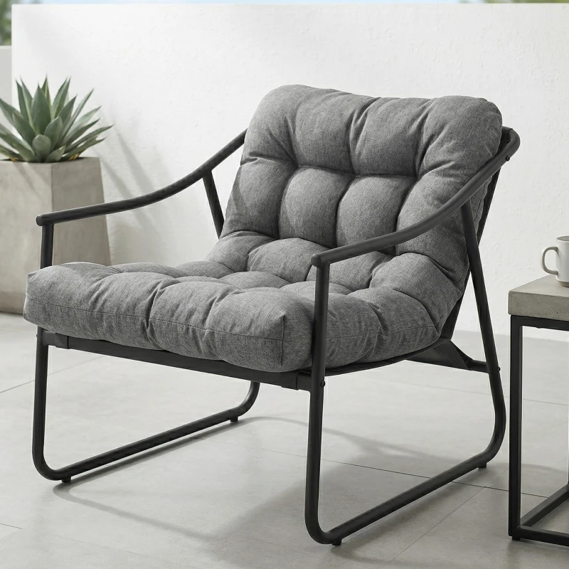 Outsunny Gartensessel Gartenstuhl mit abnehmbarem Sitzkissen Garten Loungesessel mit Armlehne, bis 120 kg belastbar Dunkelgrau