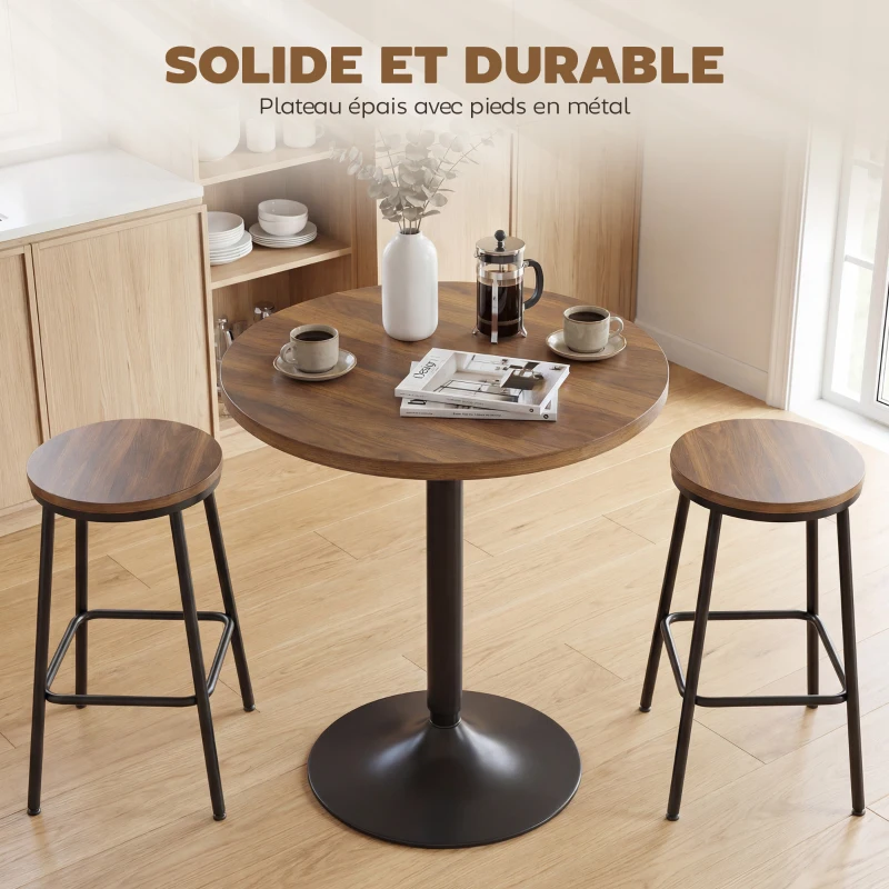 HOMCOM Table de bar ronde 60 cm, table haute cuisine mange-debout avec patins antidérapants, pour cuisine, salon, noyer