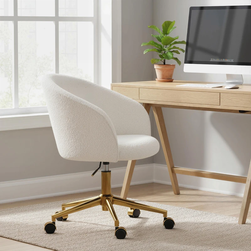 HOMCOM Chaise de bureau, fauteuil de bureau ergonomique réglable en hauteur, siège pivotante, piètement en acier, crème
