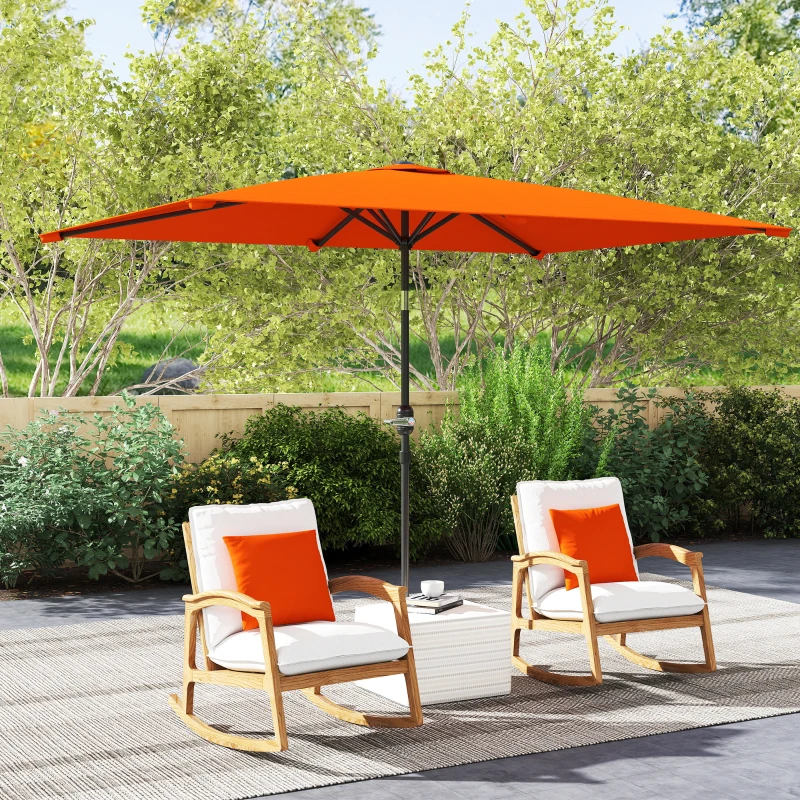Outsunny 3x2m Garden Parasol Umbrella with Aluminium Pole, Tilt and Crank, Rectangular Outdoor Table Parasol Sun Shade for Patio, Orange