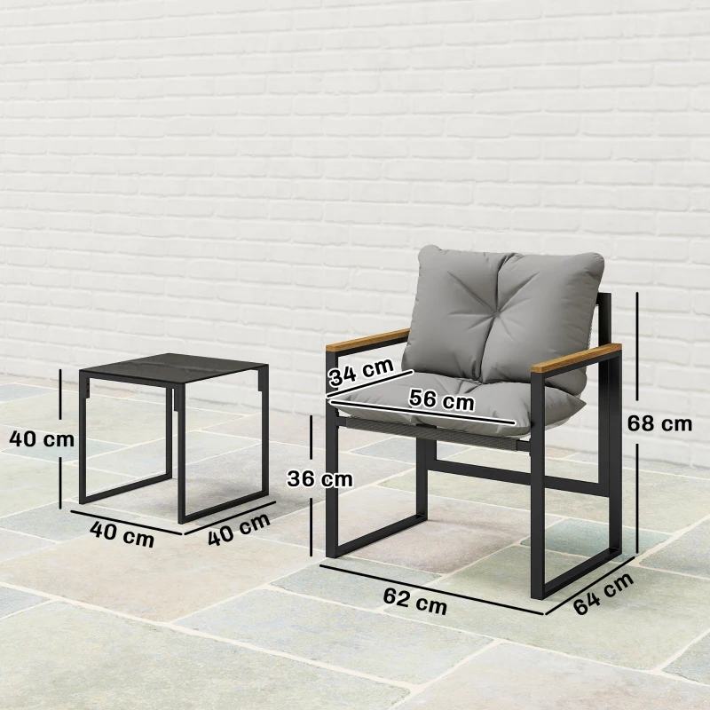 Outsunny Set Tavolo e Sedie da Esterno per 3 Persone in Metallo con Cuscini Spessi, Multicolore