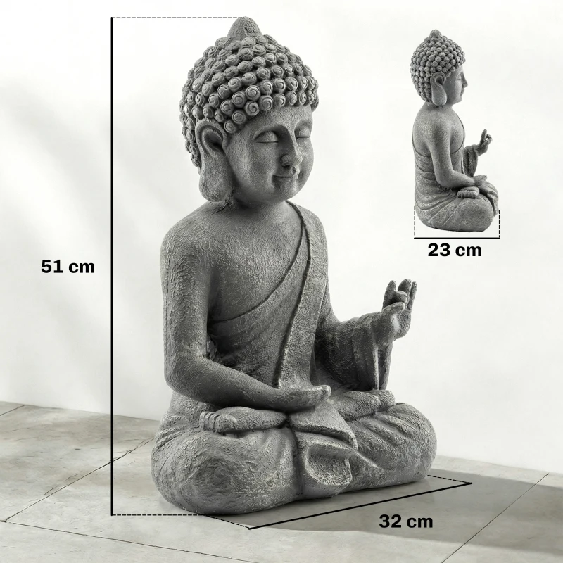 Outsunny Statue de Jardin, Sculpture de Bouddha Assis en Oxyde de Magnésium, Décoration Spirituelle 32 x 23 x 51 cm, Gris Foncé