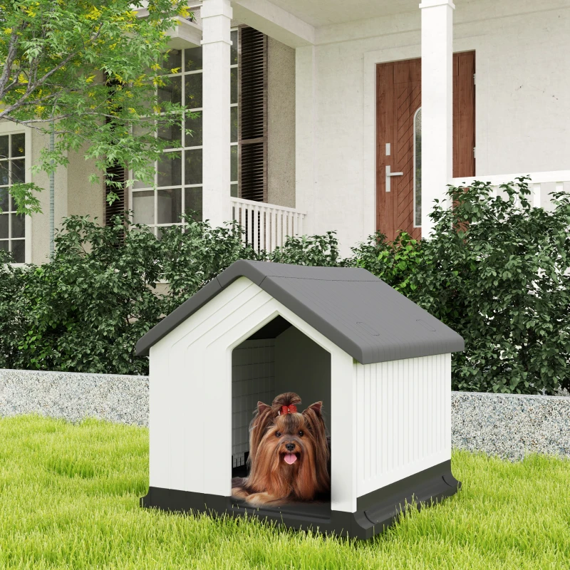 PawHut Niche pour chien pour l'extérieur, abri étanche avec fenêtre, en plastique, 62L x 61P x 60Hcm, gris