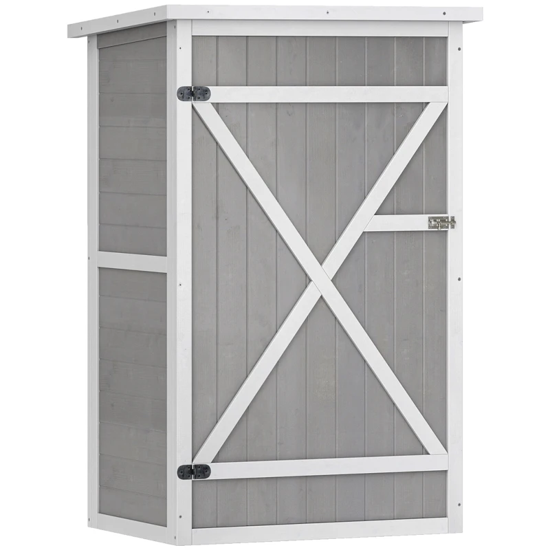 Outsunny Armario de Jardín de Madera para Exterior para Herramientas con 2 Estantes y Techo Asfáltico 75x56x115 cm Gris