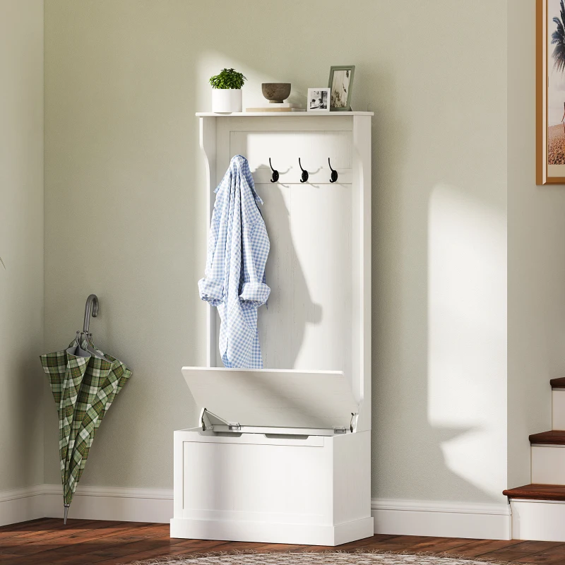 HOMCOM Móvel de Entrada com Cabide, Banco e Arrumação Branco Moderno 71,5x39,5x170 cm