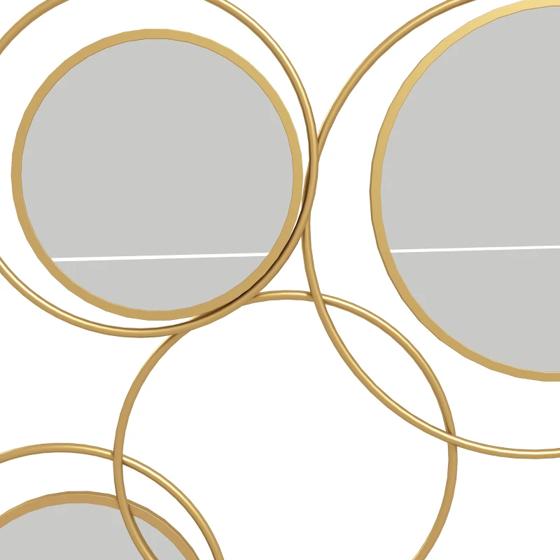 HOMCOM Espelho Decorativo de Parede em Metal 3D Decoração de Parede Metálica com 4 Espelhos Redondos para Corredor 110x68 cm Dourado