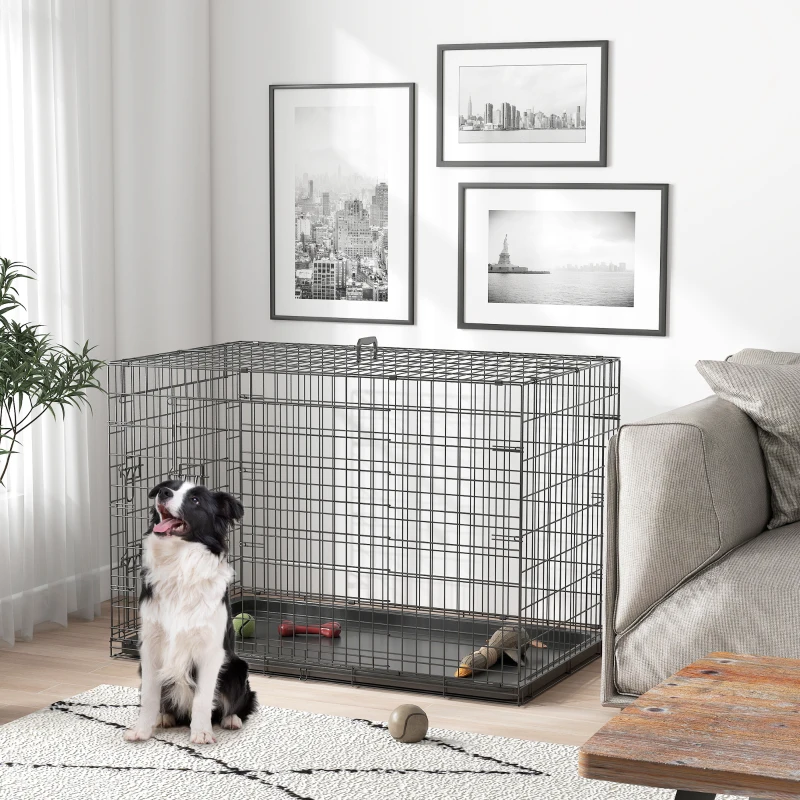 PawHut Cage caisse de transport pliante pour chien en acier 2 portes verrouillables 106L x 71,5l x 76H cm noir