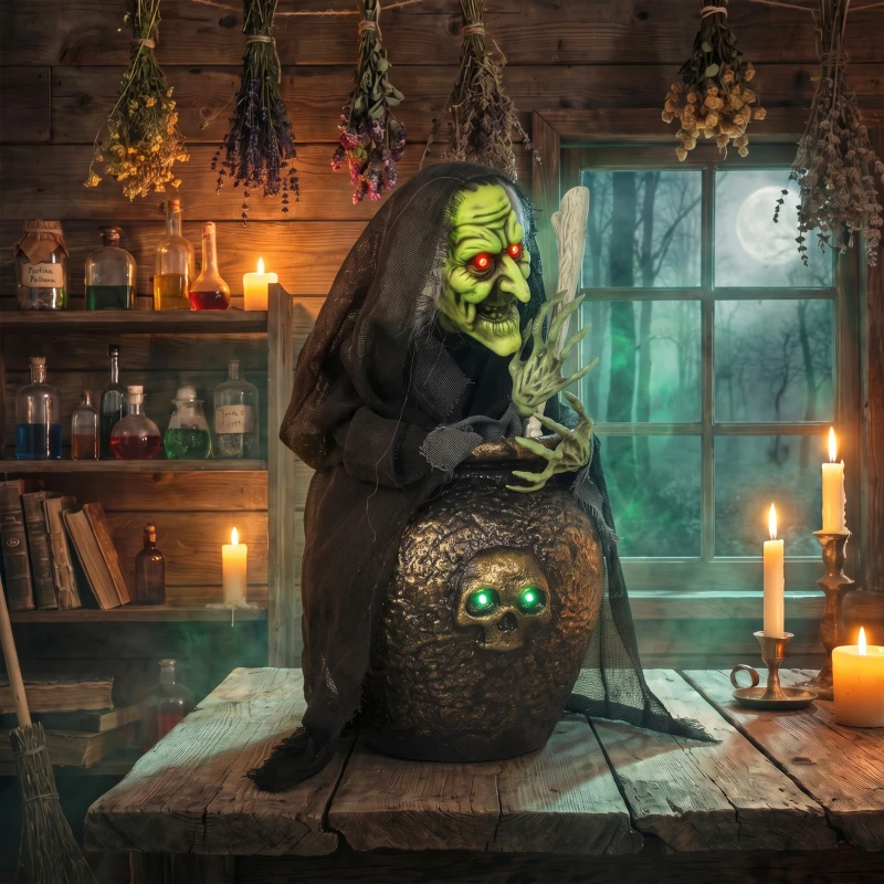 HOMCOM Geanimeerde Halloween-tafelheks met lachgeluid, verlichte ogen en geluid-/aanraakactivatie