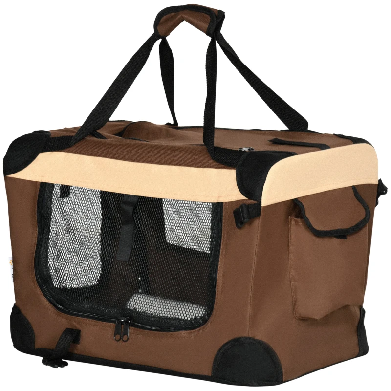 PawHut Hundetasche Hundetransporttasche, 3 Eingänge, faltbar, 50,5 x 33,5 x 35, Braun + Beige