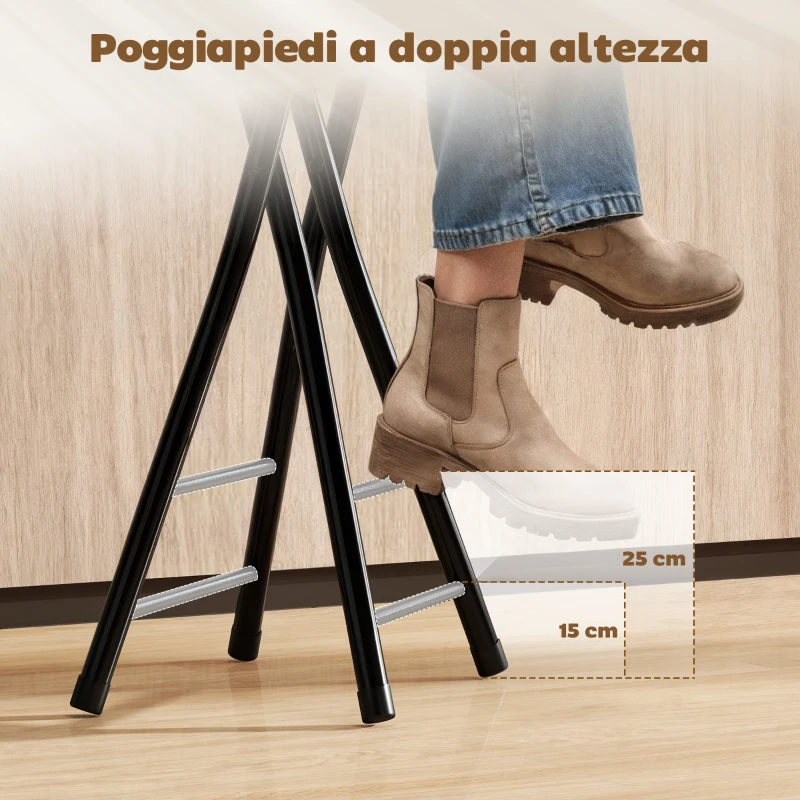 HOMCOM Set 2 Sgabelli Bar Pieghevoli con Doppio Poggiapiedi, in Legno e Acciaio, 34x30x70 cm, Nero