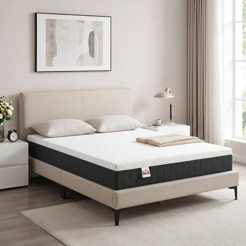HOMCOM Colchón 190x135 cm Grosor 25 cm Colchón Viscoelástico de Muelles Ensacados de 7 Zonas Firmeza Media Funda Lavable