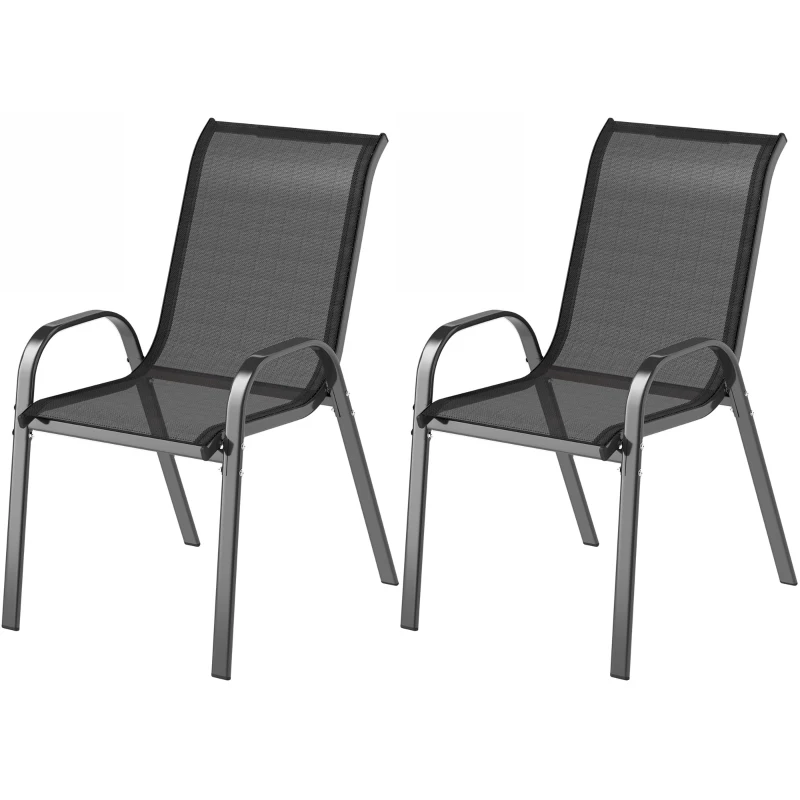Outsunny Lot de 2 chaises de jardin chaises empilables dossiers hauts tissu maille respirante cadre acier 54 x 71 x 93 cm noir