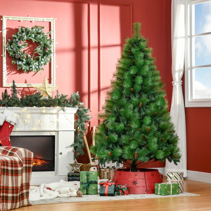 HOMCOM Alberello di Natale Decorato e Ignifugo per Interni con 782 Rami e Base in Metallo, Φ116x180 cm, Verde