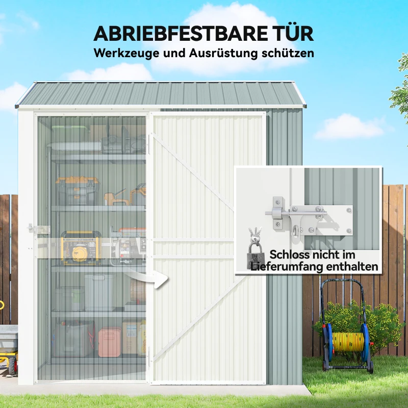 Outsunny Metall Gerätehaus 3,5 m², Hoher Abschließbar Geräteschuppen mit Sattedach Lüftungen Handschuhen, 209 x 177 x 236 cm