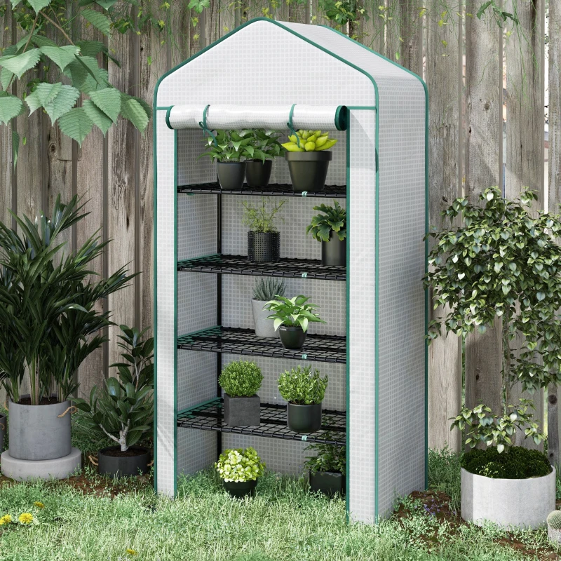 Outsunny Invernadero Resistente de 5 Niveles con 1 Puerta con Cremallera Anti-UV Diseño Ensanchado y Estantes 90x49x193 cm Blanco