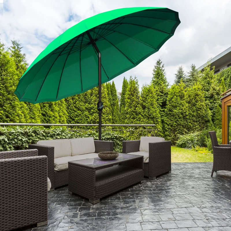 Outsunny Ombrellone da Giardino e Terrazza Ø2.5x2.5 m con Manovella, 18 Stecche e Testa Inclinabile, Verde