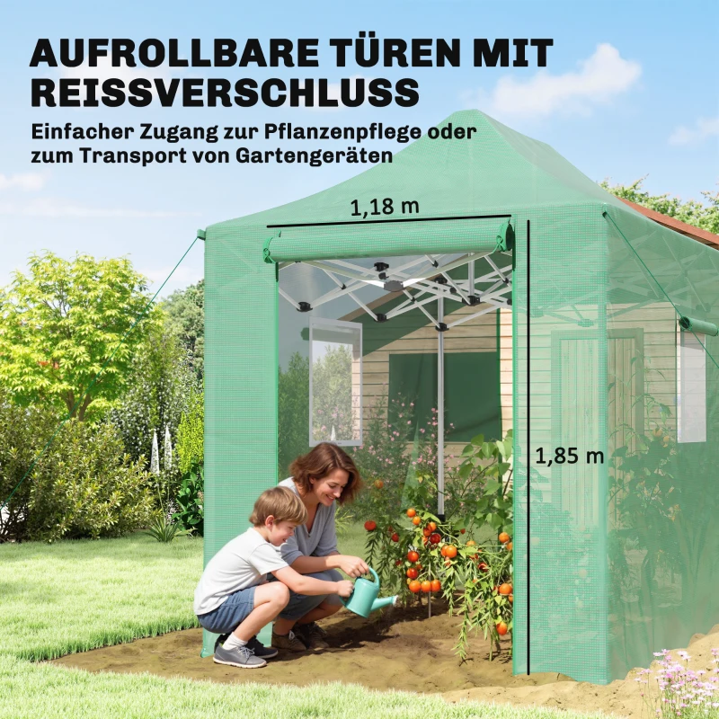 Outsunny Pop Up Gewächshaus ca. 200x300x270 cm Faltbar Foliengewächshaus mit Satteldach Reißverschlusstüren und -fenstern