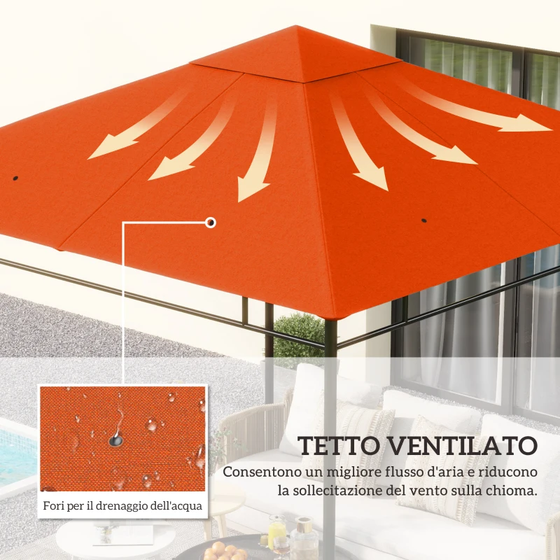 Outsunny Tetto Di Ricambio 3x3m Arancione per Gazebo da Giardino in Poliestere con Fori di Ventilazione