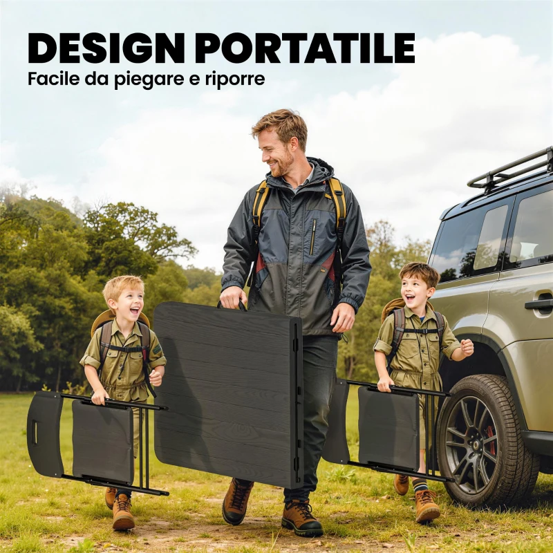 Outsunny Set Tavolo e Sedie da Campeggio 5pz con Tavolino Pieghevole e 4 Sedie, in HDPE e Metallo Nero