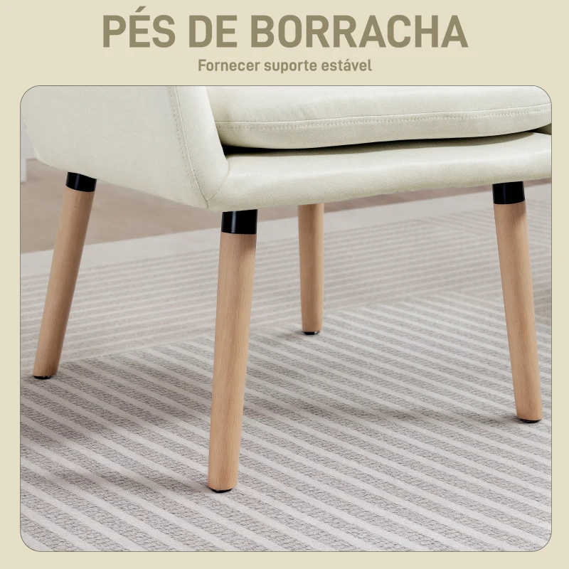 HOMCOM Poltrona de Sala de Estar Moderna Acolchoada de Dupla Camada Estofada em Couro Sintético Pés de Madeira 68x74x89 cm Creme