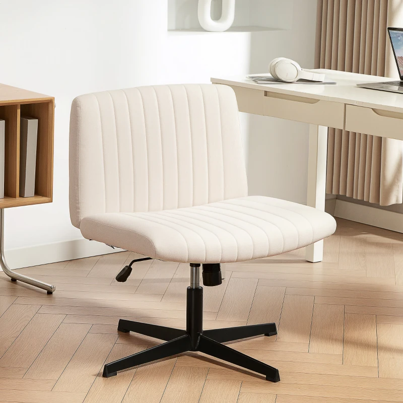 HOMCOM Homeoffice Stuhl höhenverstellbar Drehstuhl mit Leinenoptik Schneidersitz-Stuhl bis 120 kg belastbar, Cremeweiß